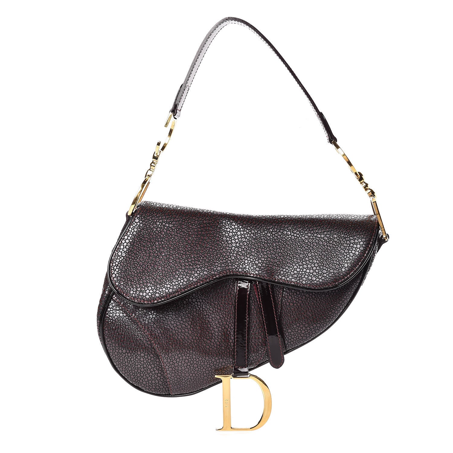 Christian Dior Calfskin Stingray Embossed Saddle Bag Red 1 of 13