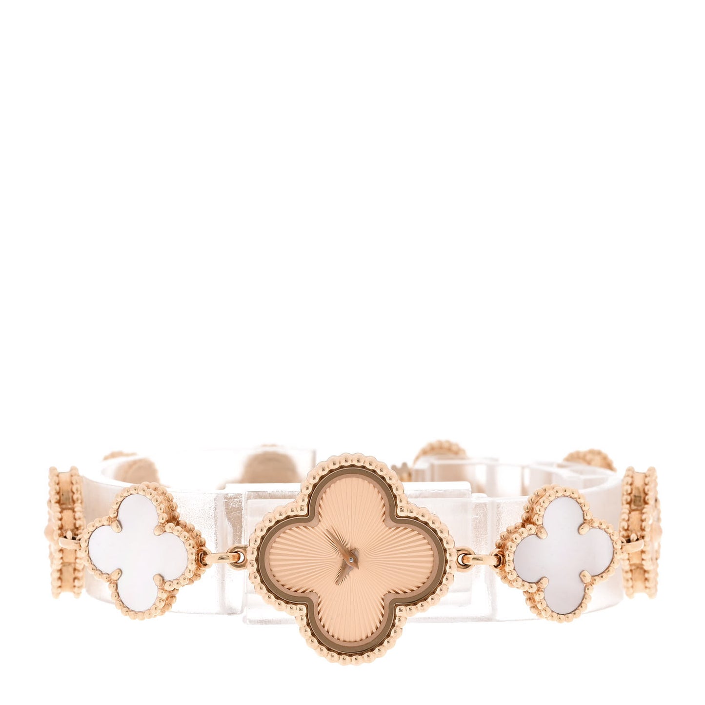 18K Rose Gold Pink Mother of Pearl 23mm Alhambra Guilloche Quartz Watch