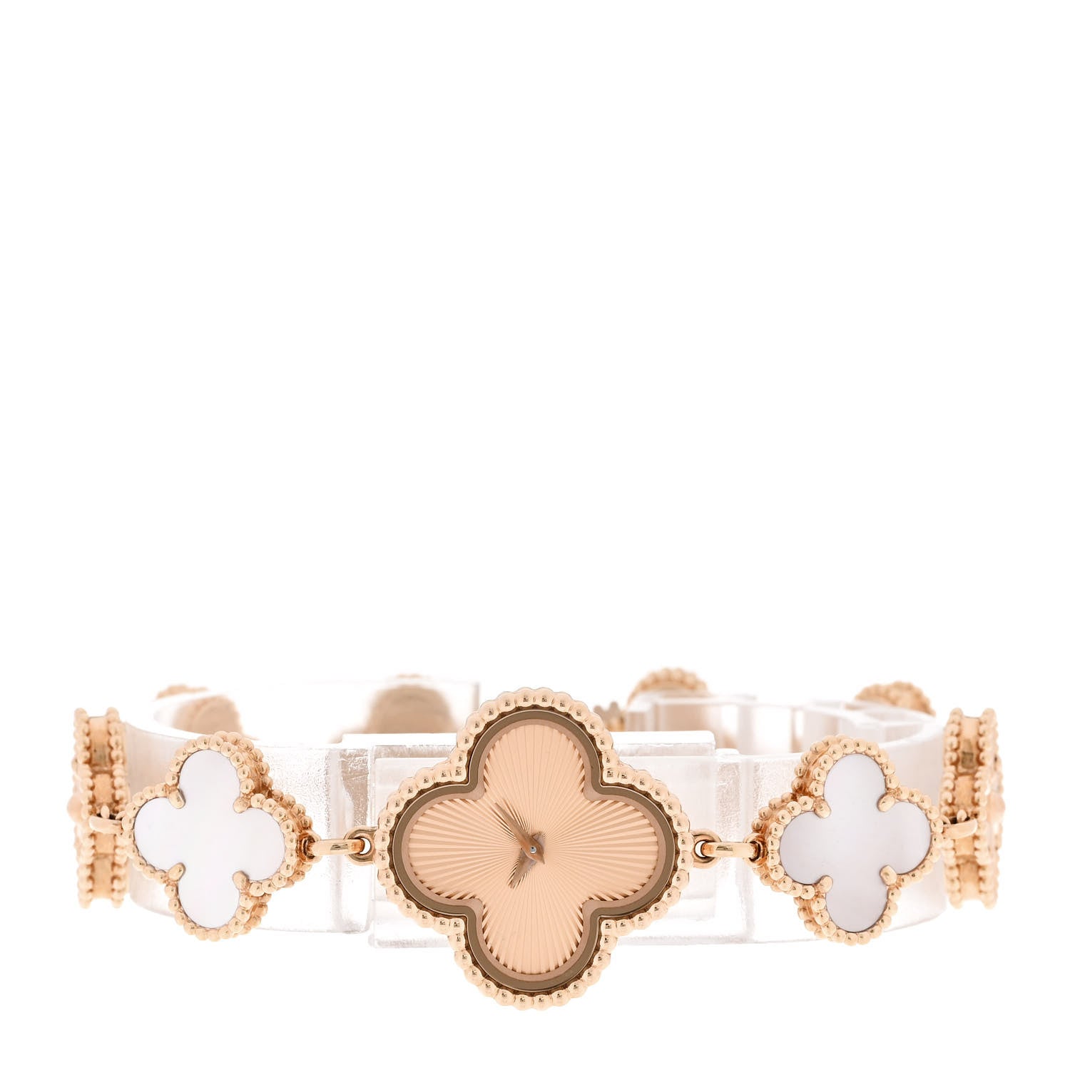 Van Cleef & Arpels 18K Rose Gold Pink Mother of Pearl 23mm Alhambra Guilloche Quartz Watch 2 of 5