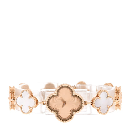 Van Cleef & Arpels 18K Rose Gold Pink Mother of Pearl 23mm Alhambra Guilloche Quartz Watch 2 of 5