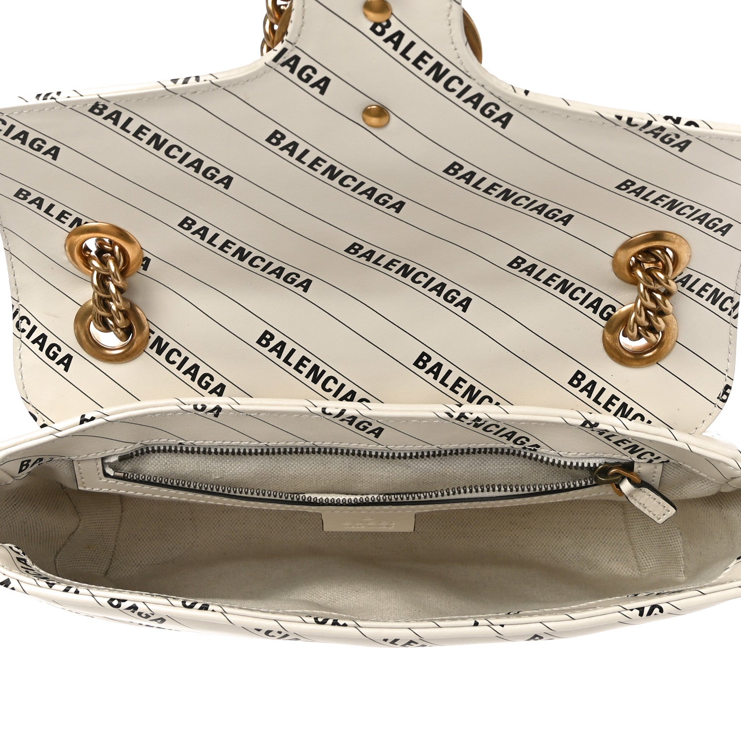 Gucci X BALENCIAGA Calfskin Matelasse Logo Print Small GG Marmont Shoulder Bag White 5 of 11