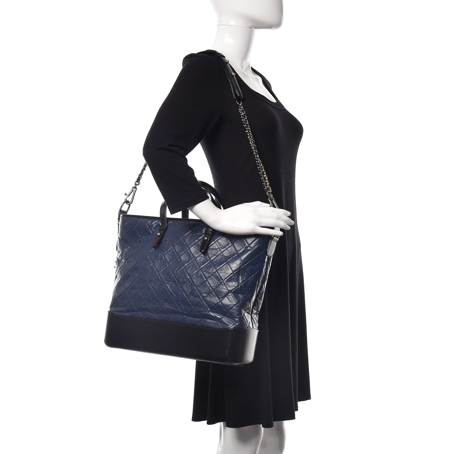 Chanel Aged Calfskin Quilted Large Gabrielle Shopping Tote Navy Black 2 of 11