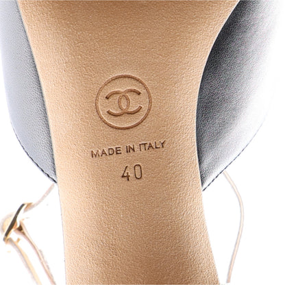 Chanel Lambskin CC Slingback Pumps 40 White Black 8 of 11