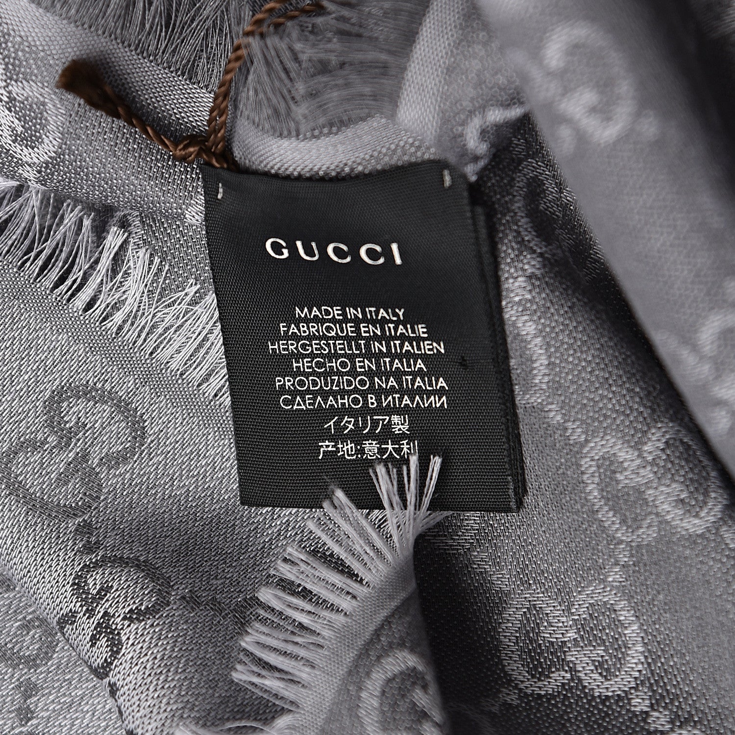 Gucci Wool Silk Monogram GGWeb Fringe Shawl Pearl Medium Grey 4 of 4