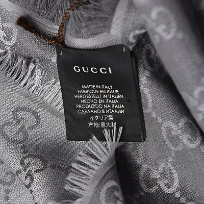 Gucci Wool Silk Monogram GGWeb Fringe Shawl Pearl Medium Grey 4 of 4