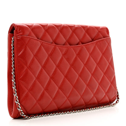 Chanel Caviar Quilted Clutch With Chain Flap Red 2 of 6