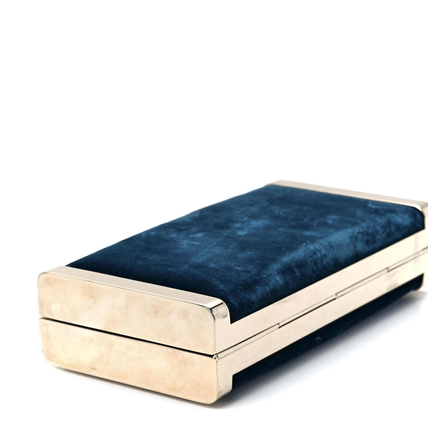 Jimmy Choo Crushed Velvet Metal Box Clutch Dark Blue 9 of 11