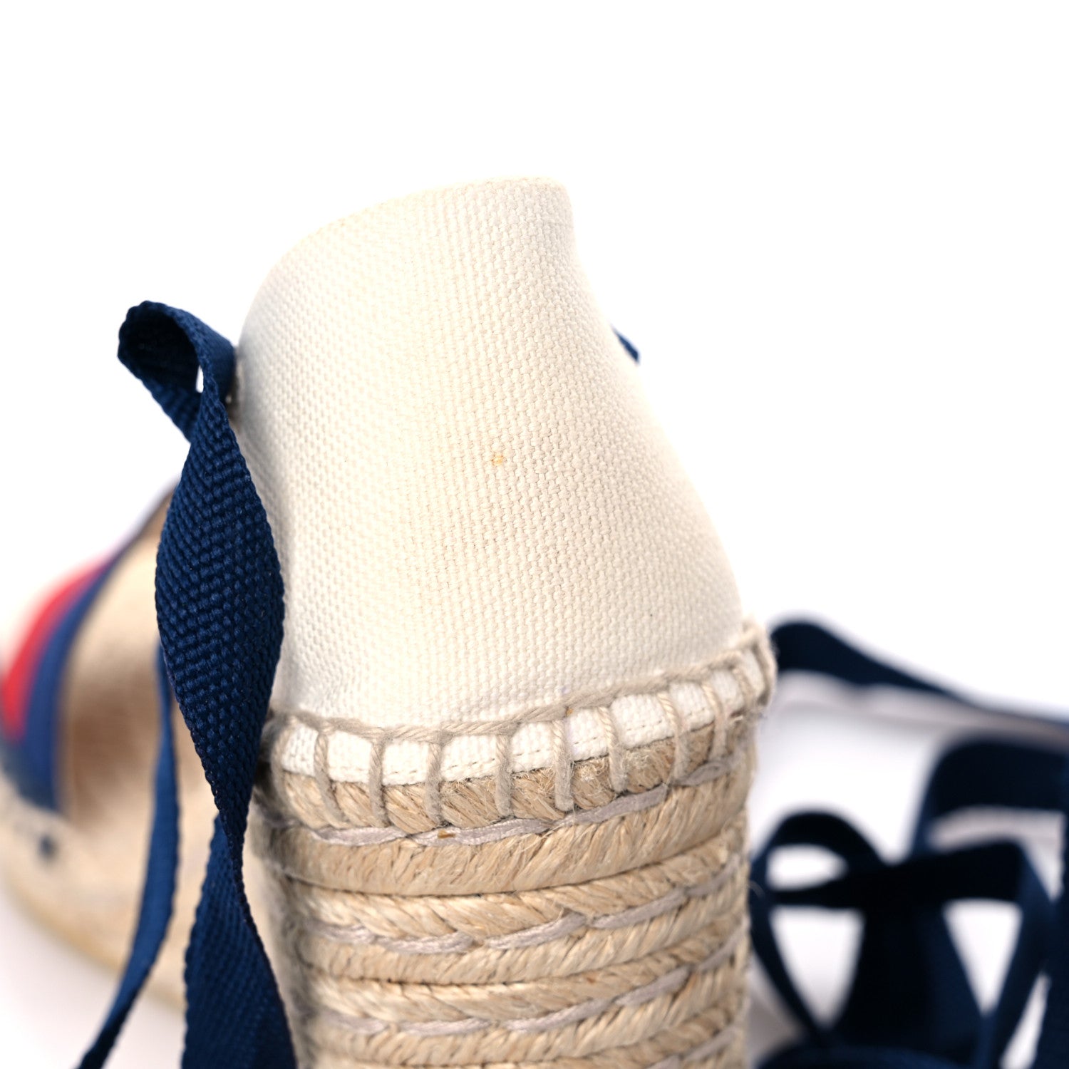 Gucci Canvas Sylvie Web Ankle Wrap Espadrille Wedge Sandals 36 Mystic White Hibiscus Red Maritime 11 of 12