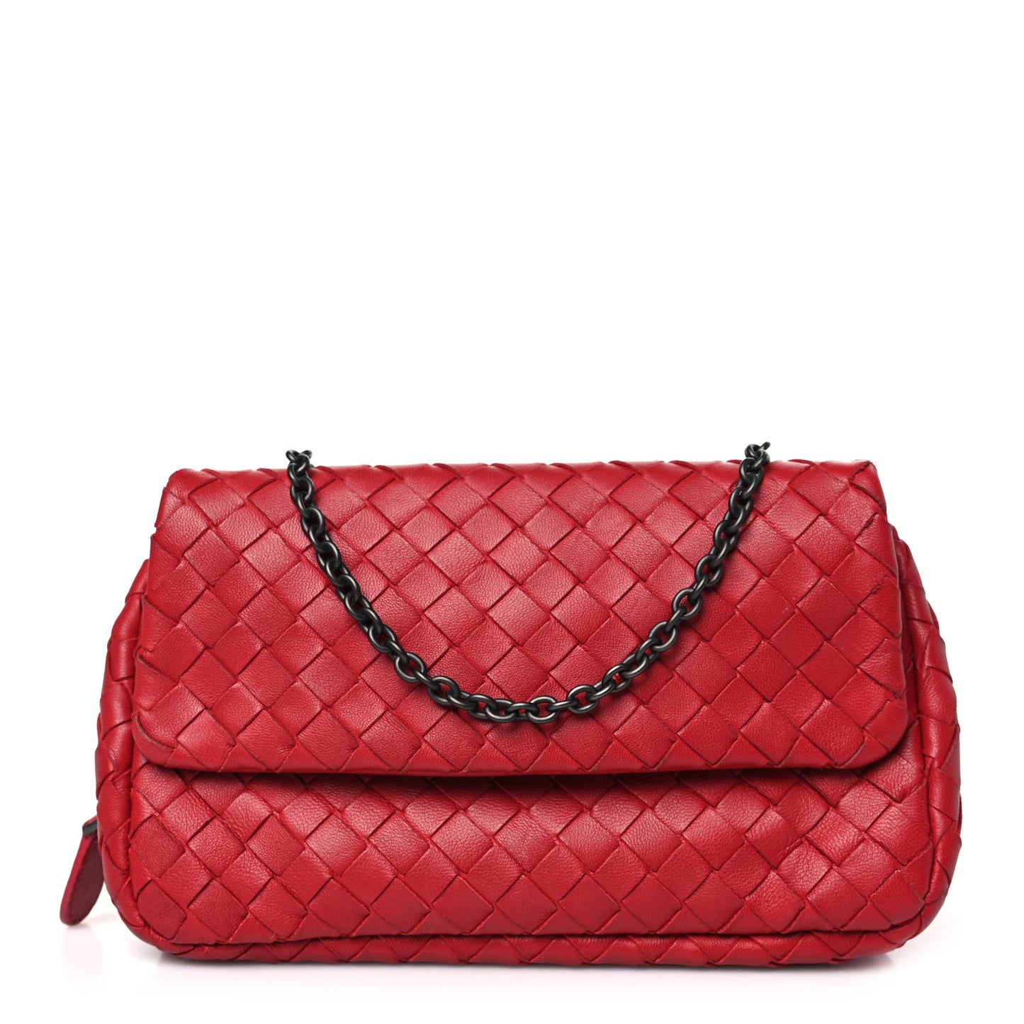 Nappa Intrecciato Small Chain Crossbody Red