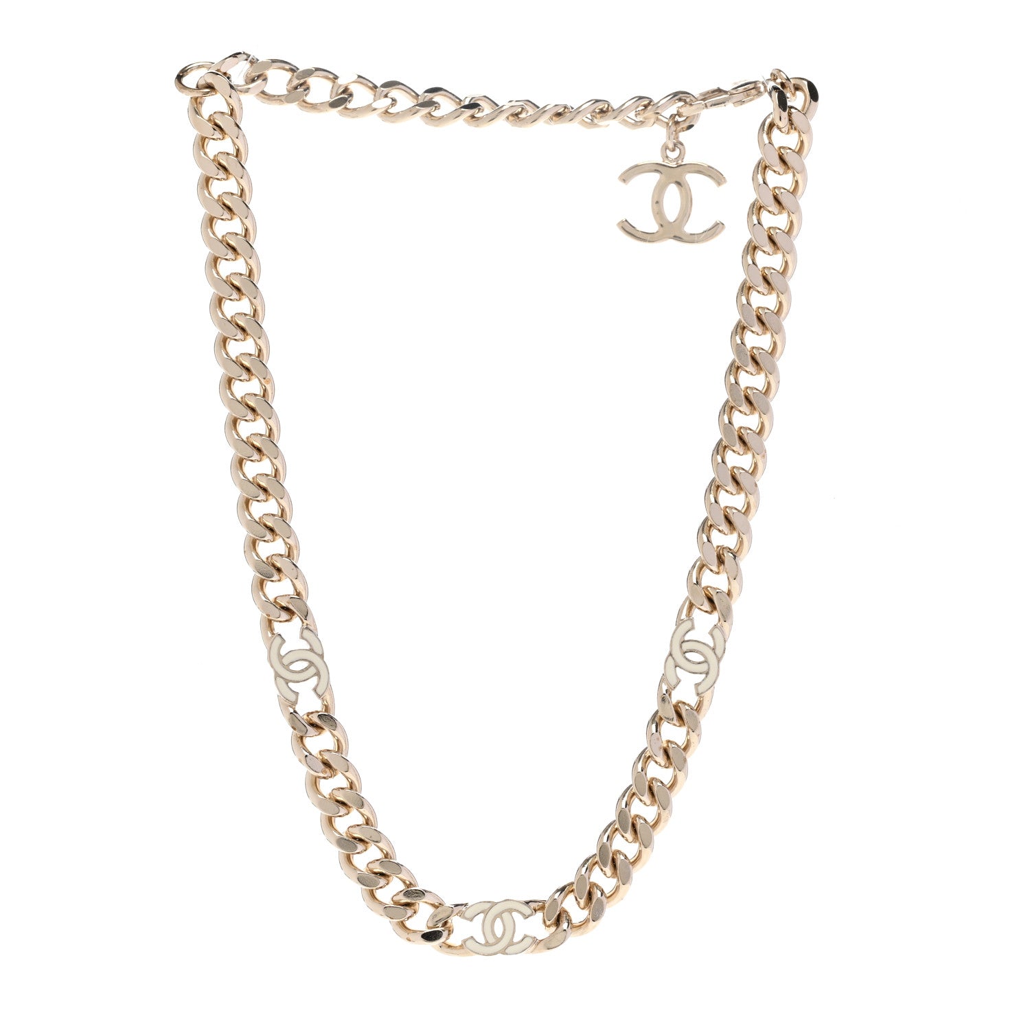 Chanel Metal Enamel Chain CC Choker Gold White 3 of 6