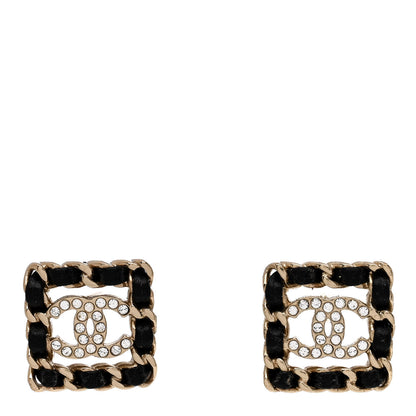 Chanel Crystal Lambskin Chain Sergeant Chanel Stud Earrings Black Gold 1 of 5