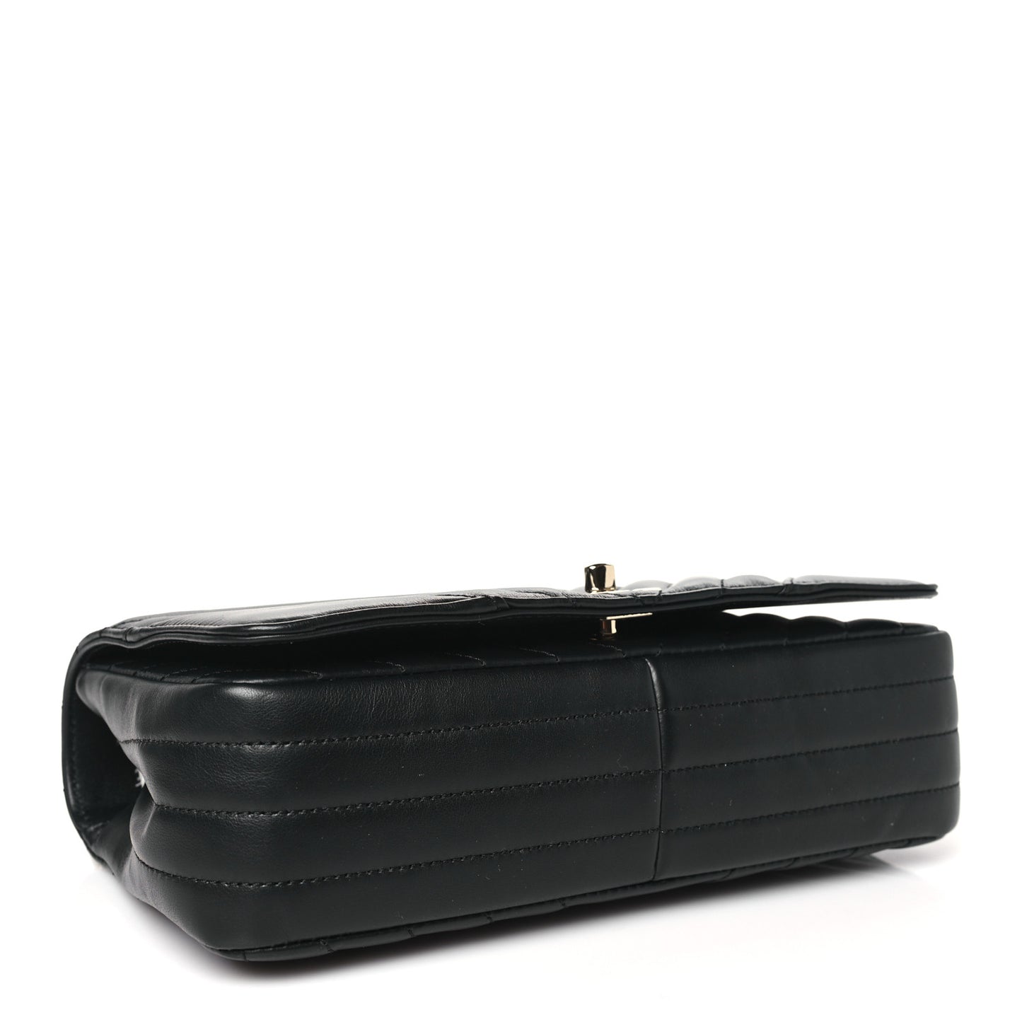 Calfskin Chevron Quilted Medium Statement Flap Black
