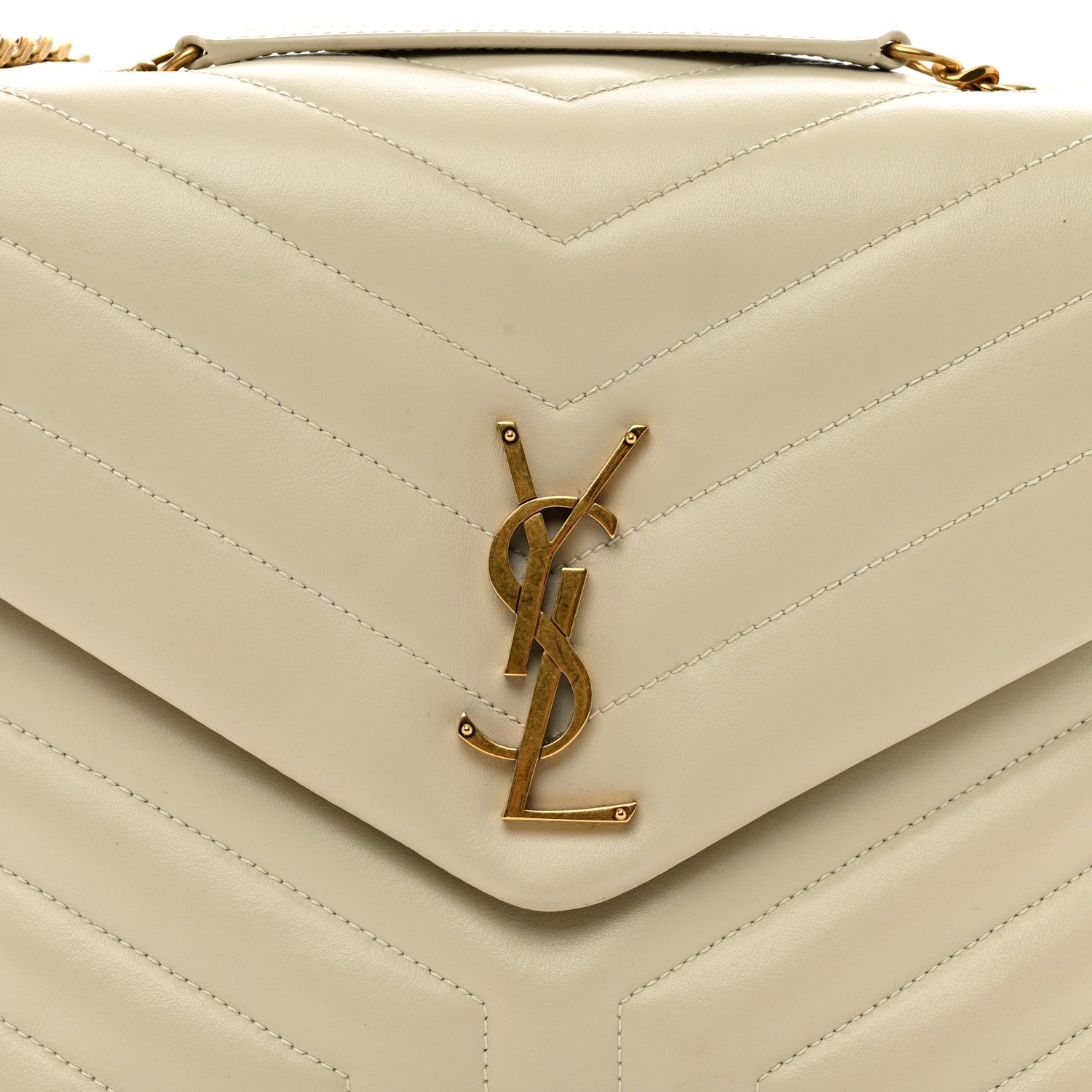 Saint Laurent Calfskin Y Quilted Monogram Medium Loulou Chain Satchel Crema Soft 5 of 12
