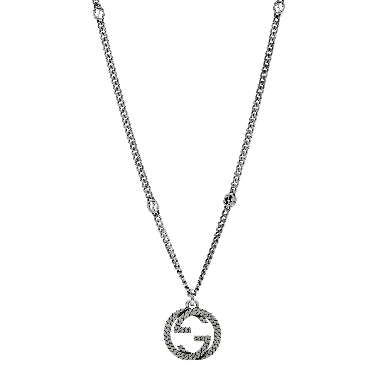 Sterling Silver Textured Interlocking G Pendant Necklace
