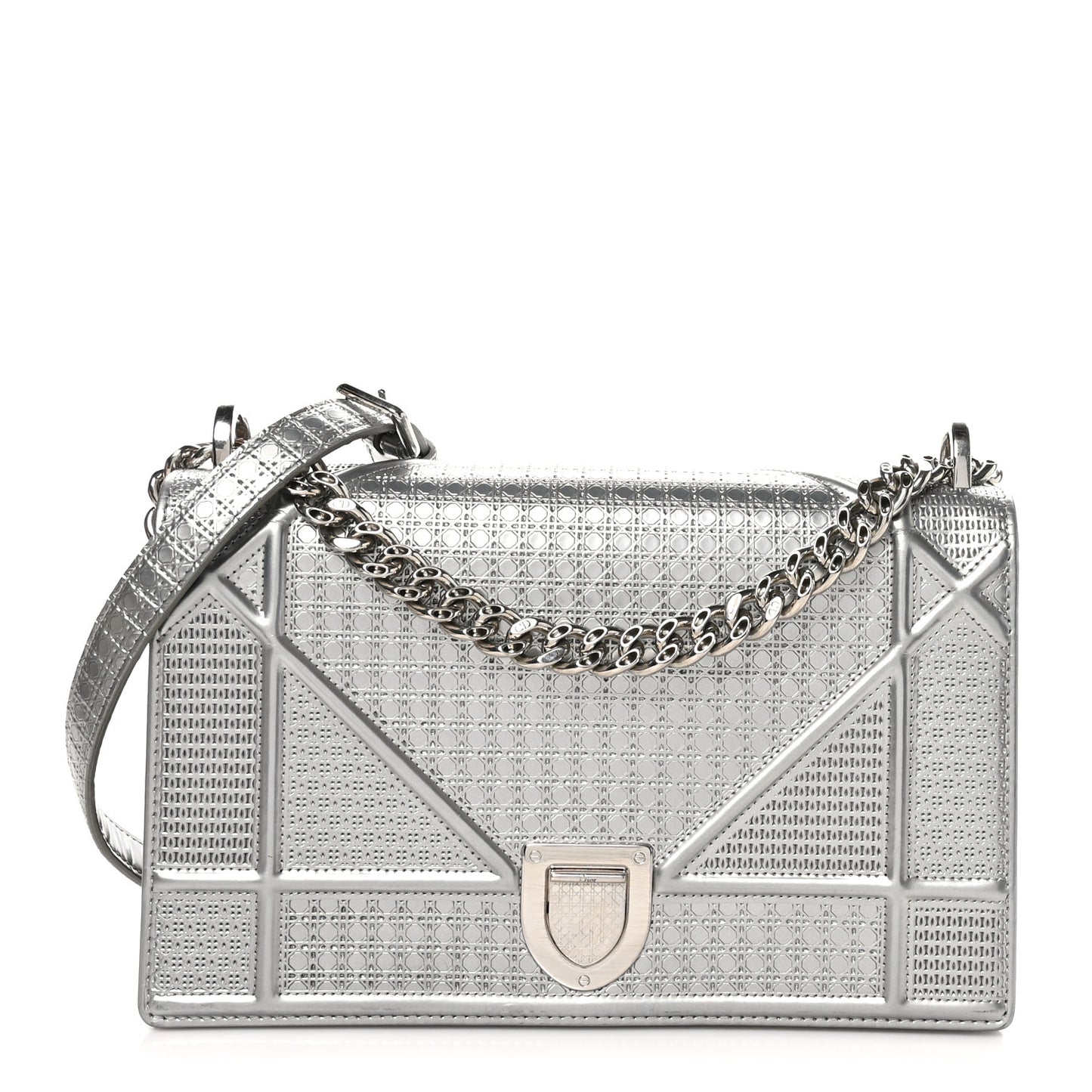Metallic Patent Micro-Cannage Medium Diorama Flap Bag Silver