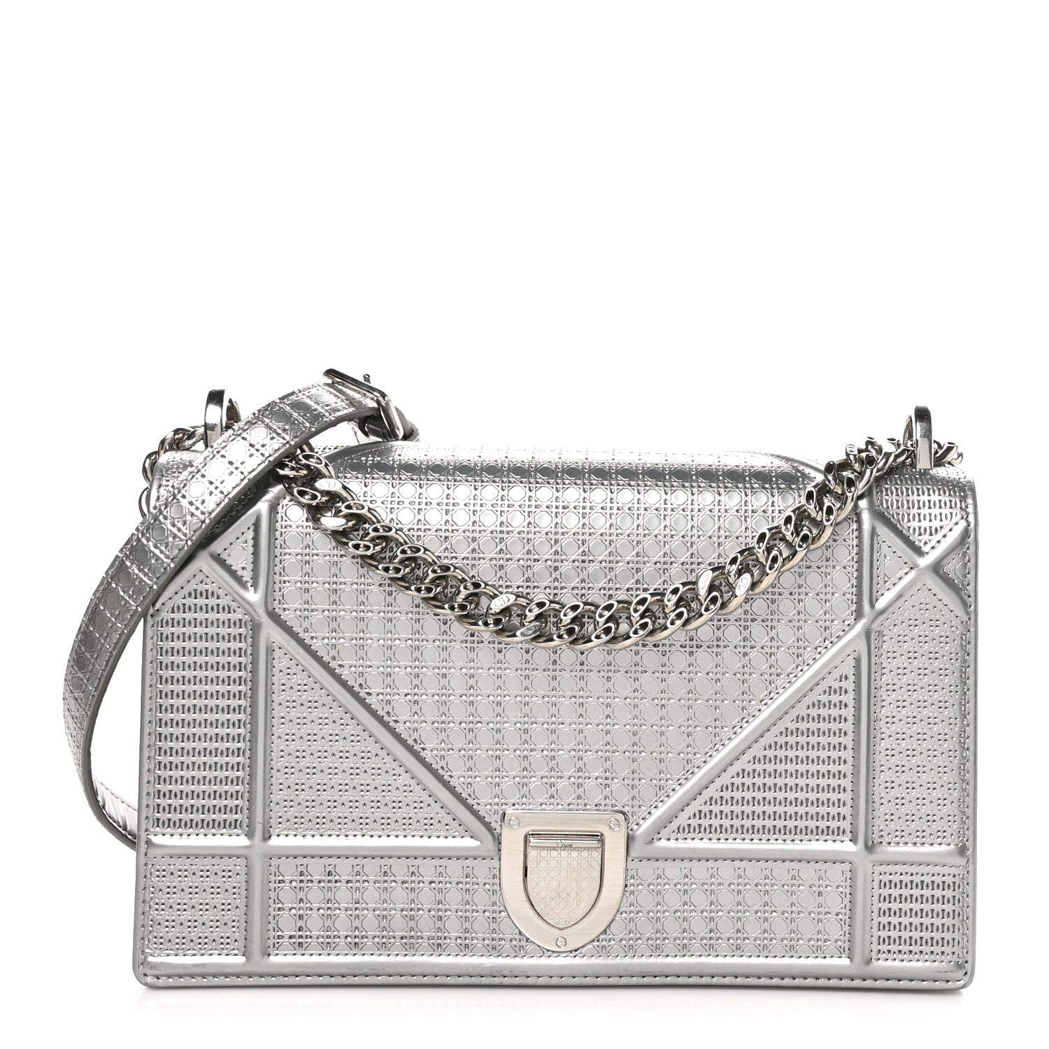 Christian Dior Metallic Patent Micro-Cannage Medium Diorama Flap Bag Silver 1 of 10