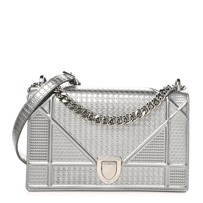 Christian Dior Metallic Patent Micro-Cannage Medium Diorama Flap Bag Silver 1 of 10