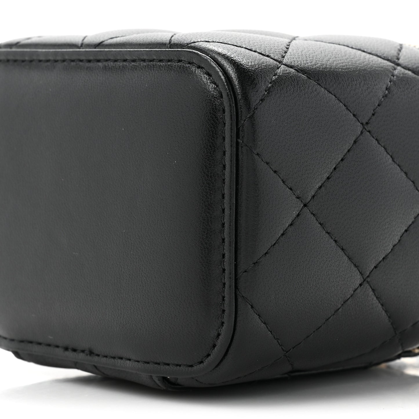 Lambskin Quilted Top Handle Mini Vanity Case With Chain Black