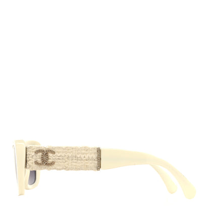Chanel Acetate Tweed Wool CC Rectangle Sunglasses 5514 White 3 of 9