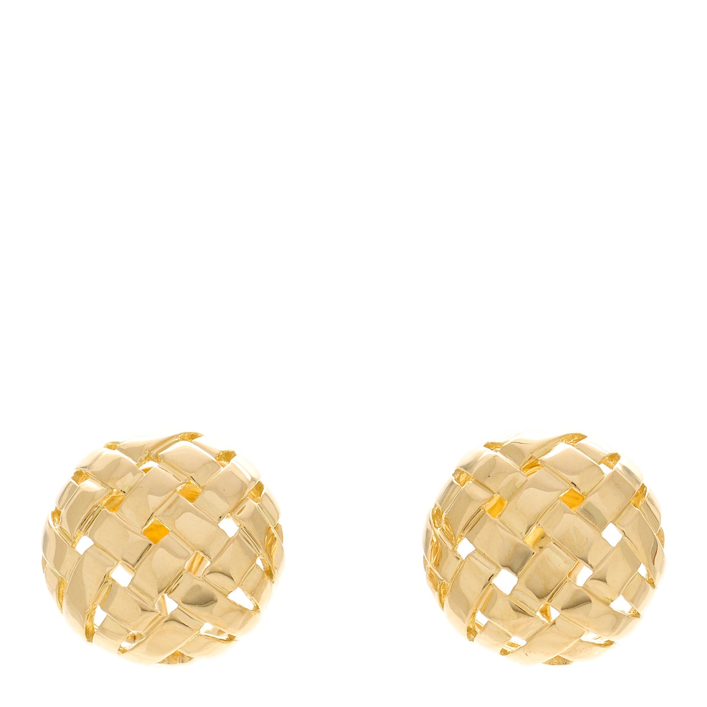 18K Yellow Gold Basket Weave Clip On Earrings