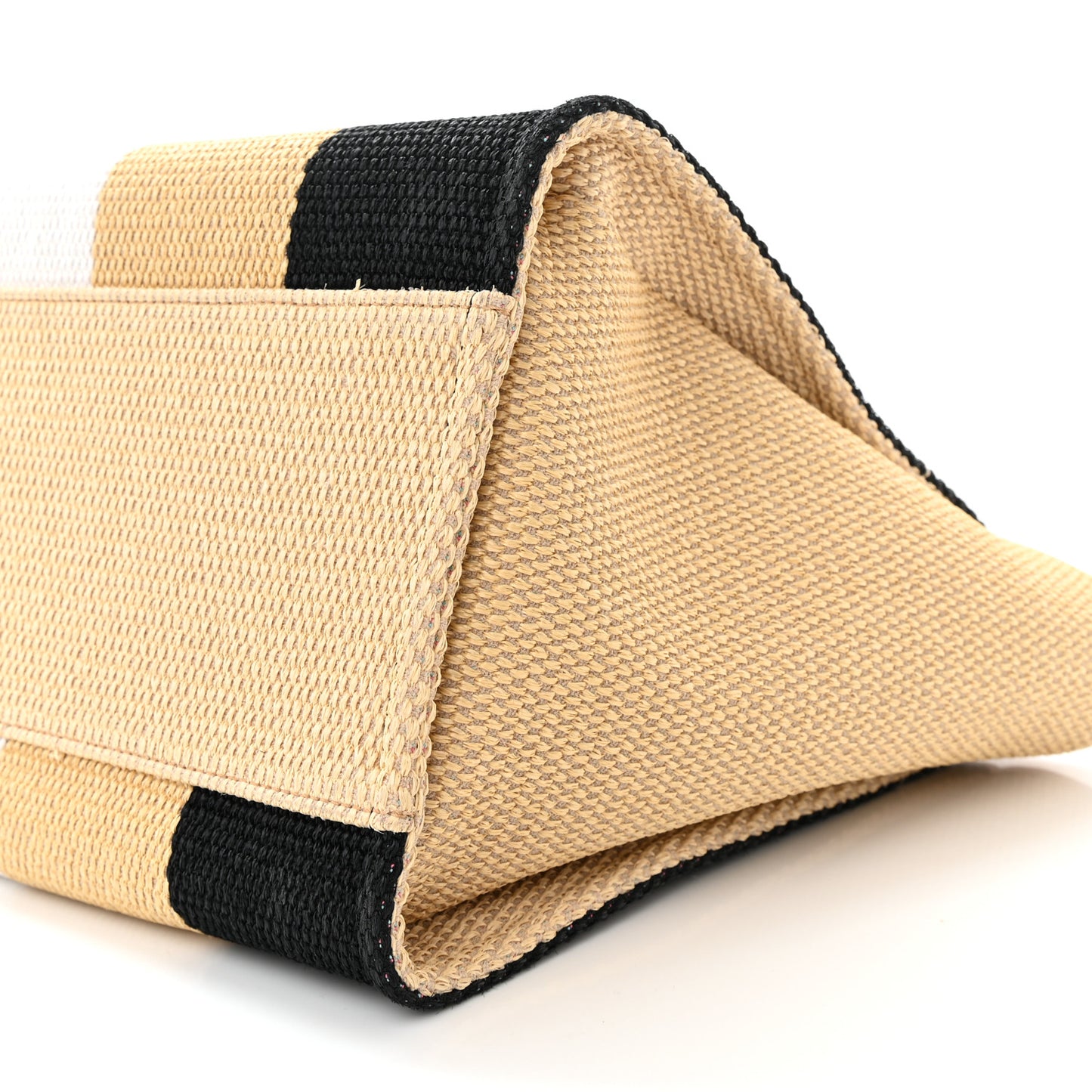 Straw Raffia Calfskin Striped Large Deauville Tote Black Beige Ivory