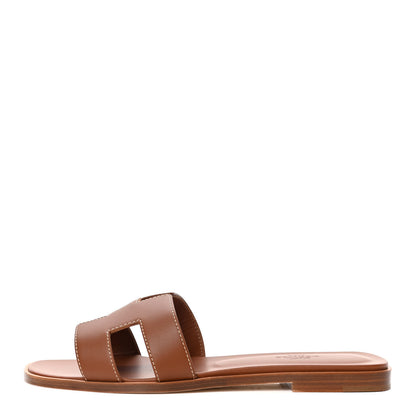 Hermes Box Calfskin Oran Sandals 38 Gold 1 of 4