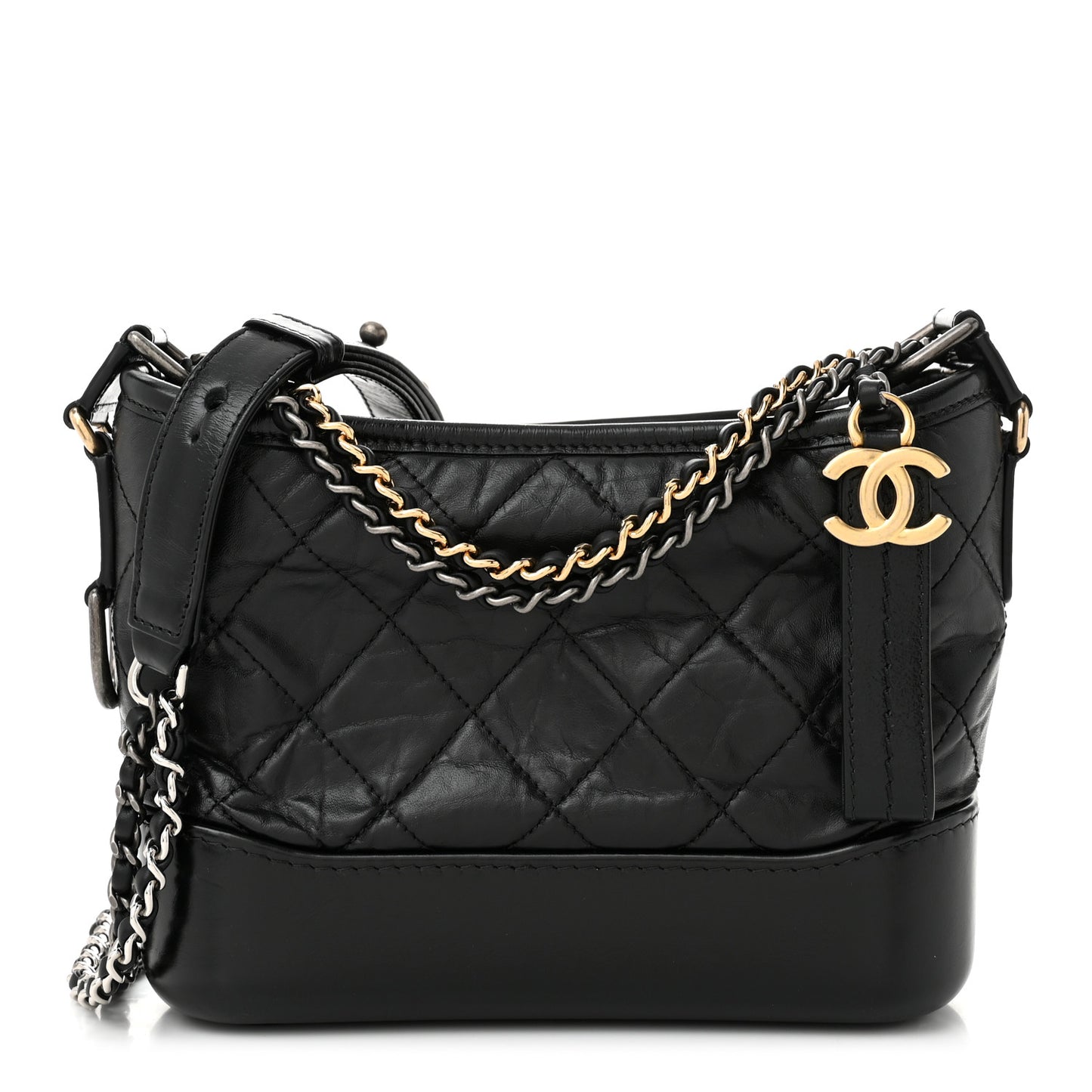 Aged Calfskin Quilted Small Gabrielle Hobo Black