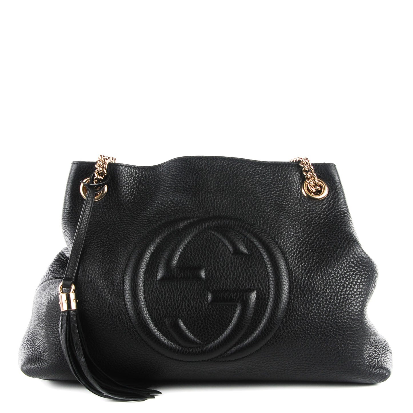 Pebbled Calfskin Medium Soho Chain Shoulder Bag Black