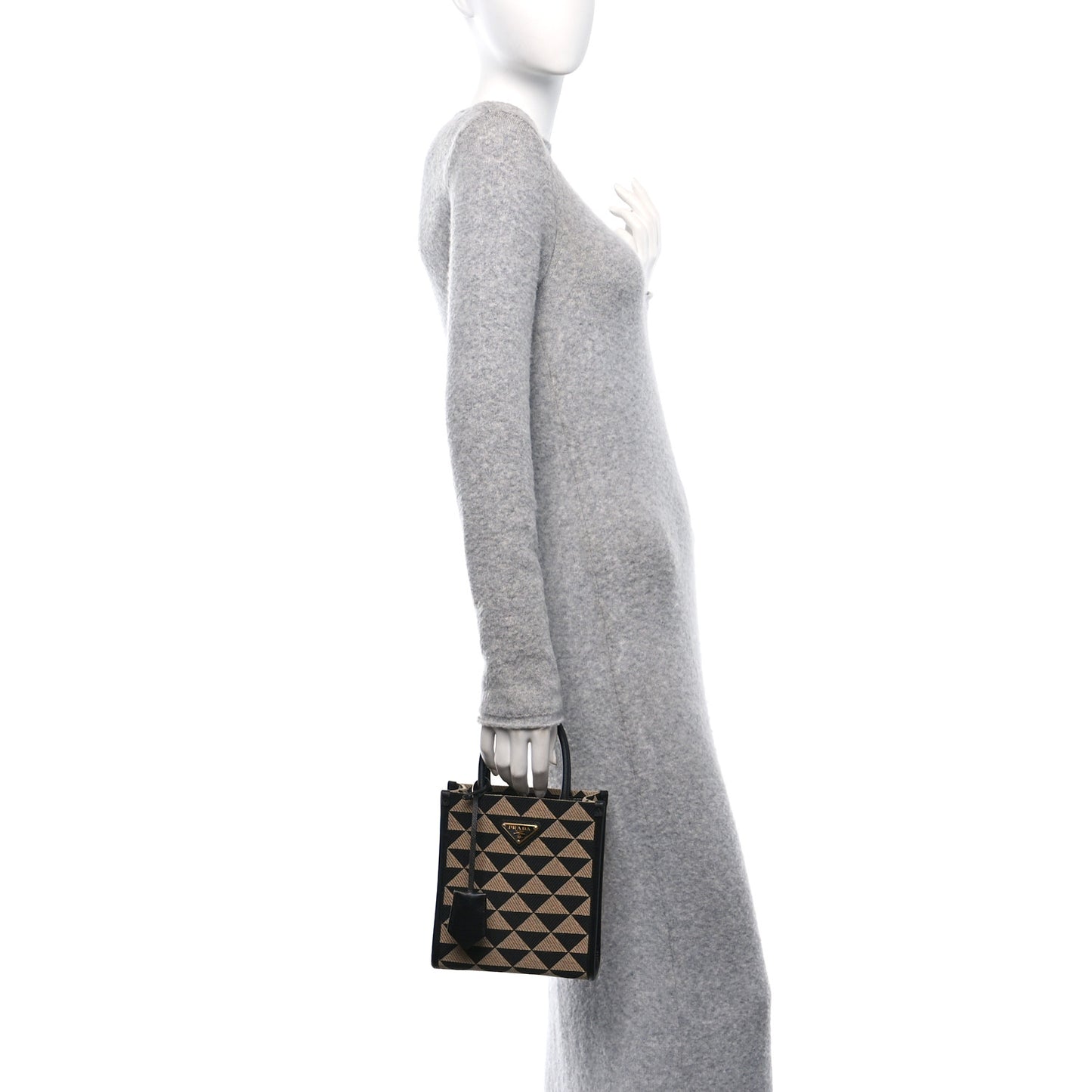 Jacquard Saffiano Triangolo Symbole Embroidered Micro Tote Black Corda