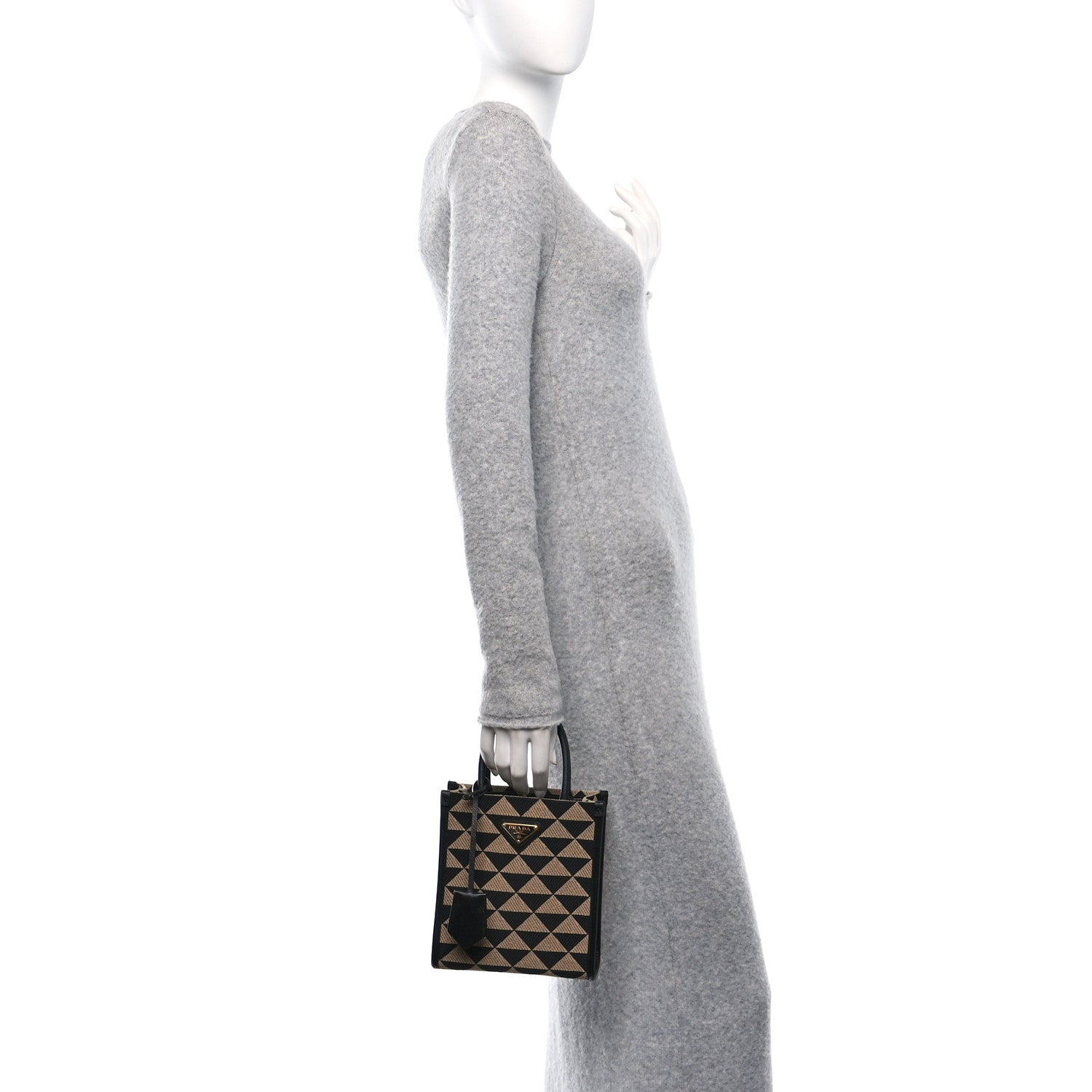 Prada Jacquard Saffiano Triangolo Symbole Embroidered Micro Tote Black Corda 2 of 9