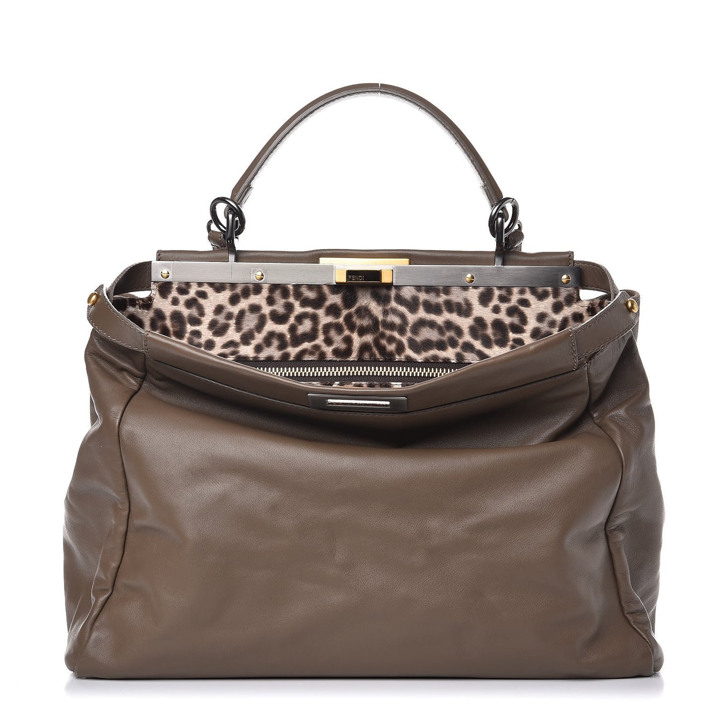 Goatskin Calf Hair Leopard Print Large Peekaboo Iconic Satchel Taupe