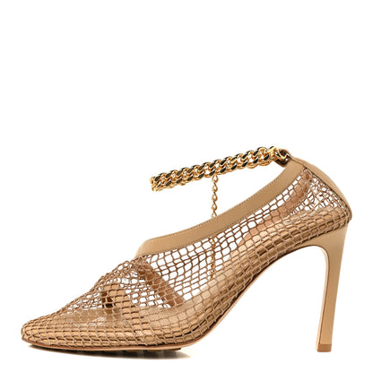 Bottega Veneta Mesh Nappa Chunky Chain Sandals 38.5 Beige Pony 1 of 11