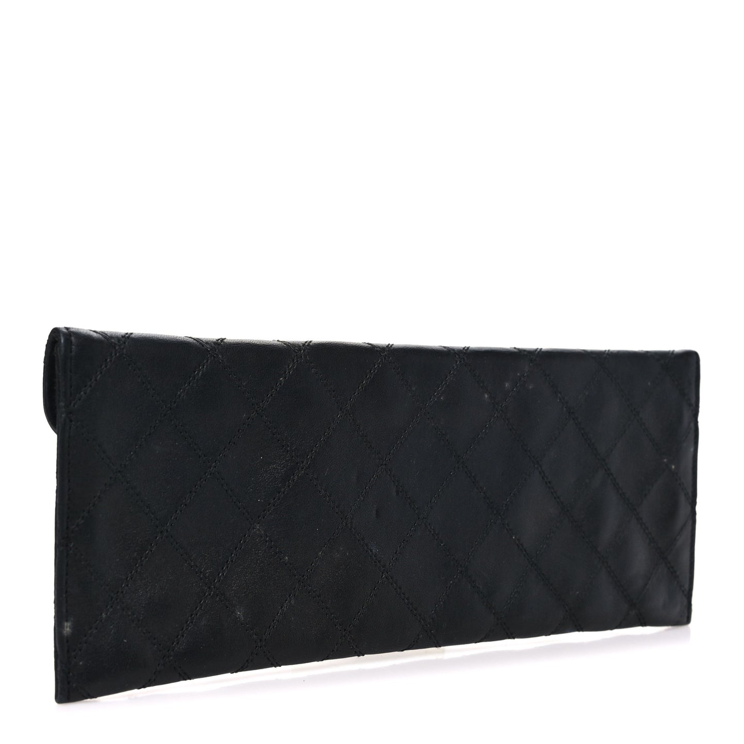 Lambskin Diamond Stitched Envelope Long Flap Wallet Black