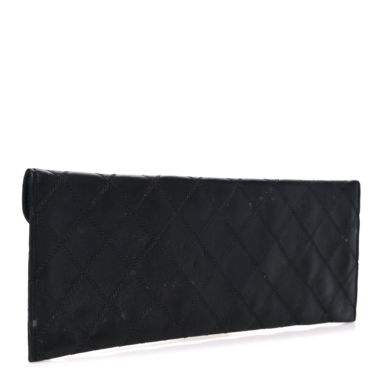 Chanel Lambskin Diamond Stitched Envelope Long Flap Wallet Black 3 of 8