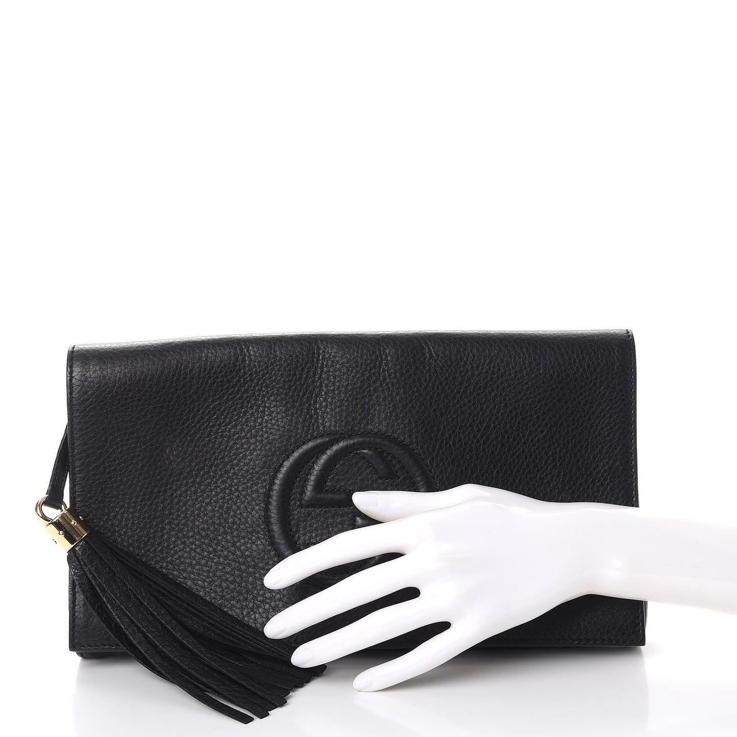 Pebbled Calfskin Medium Soho Clutch Black