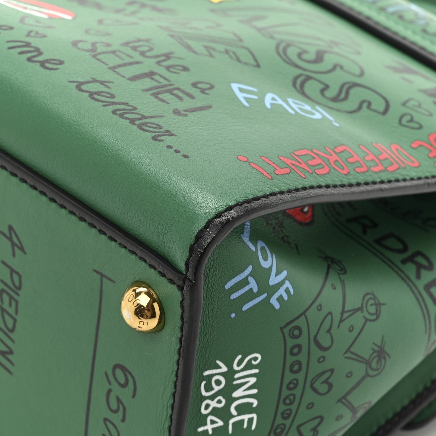 Calfskin Graffiti Printed Welcome Satchel Green Multicolor