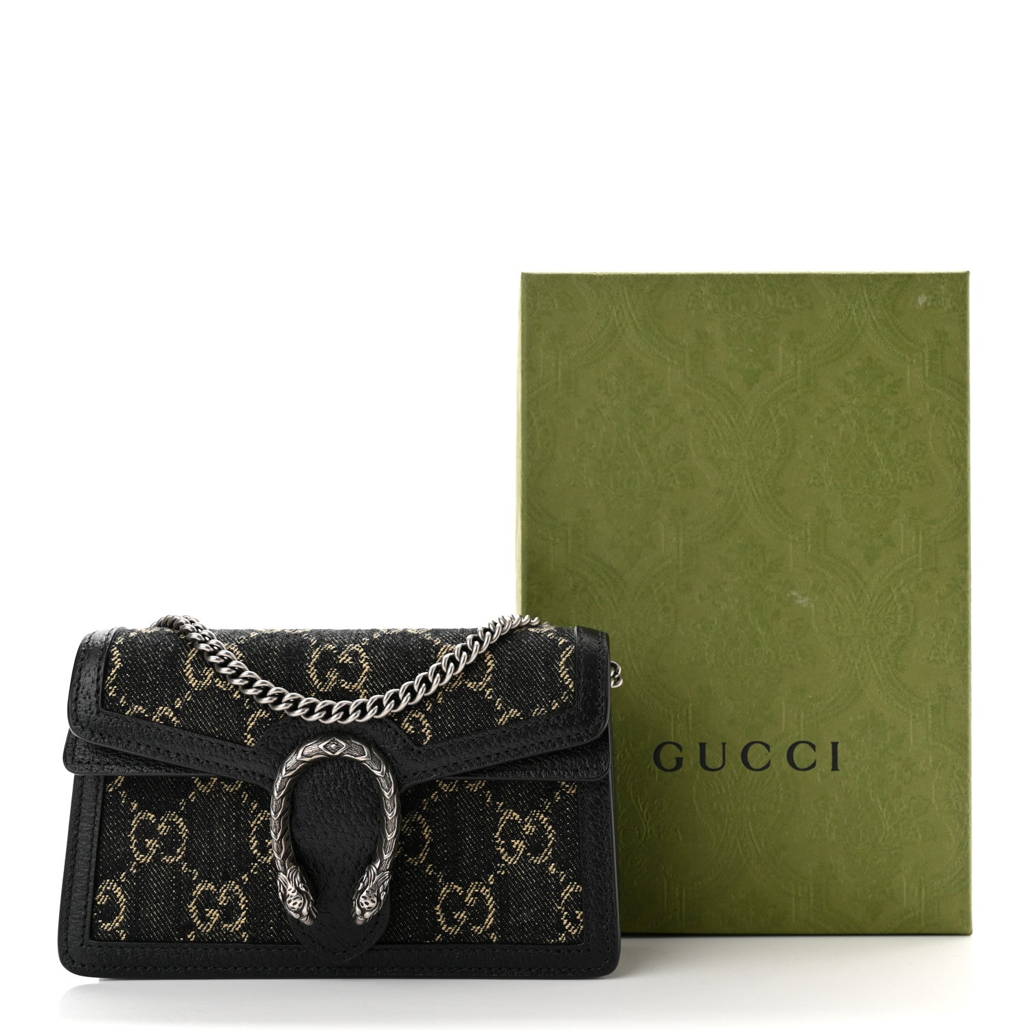 Gucci Jacquard Black Denim GG Monogram Super Mini Dionysus Shoulder Bag Black Ivory 10 of 10