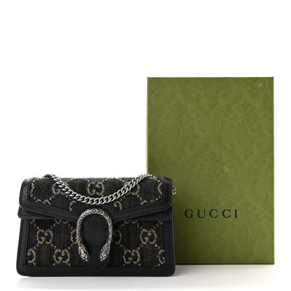 Gucci Jacquard Black Denim GG Monogram Super Mini Dionysus Shoulder Bag Black Ivory 10 of 10