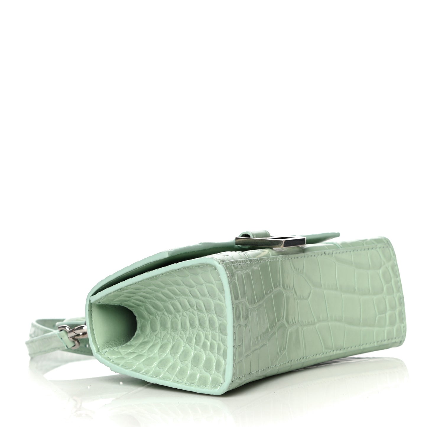 Shiny Calfskin Crocodile Embossed Hourglass Top Handle Bag XS Light Green