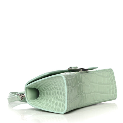Balenciaga Shiny Calfskin Crocodile Embossed Hourglass Top Handle Bag XS Light Green 4 of 12