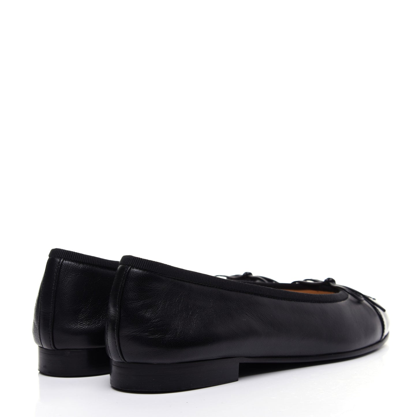 Lambskin Patent Calfskin CC Cap Toe Ballerina Flats 36 Black