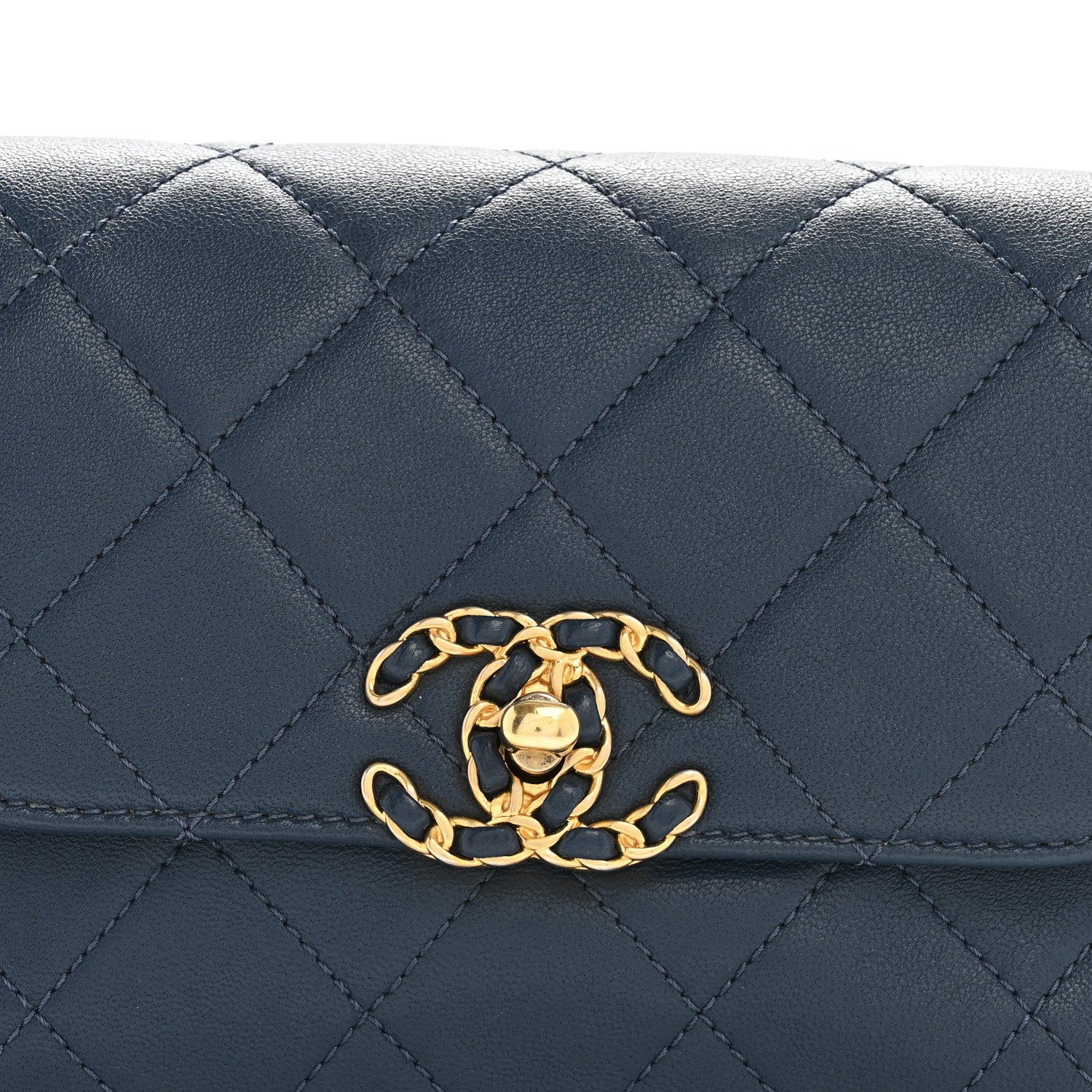 Chanel Lambskin Quilted Chain Infinity Waist Belt Bag Blue 1796910