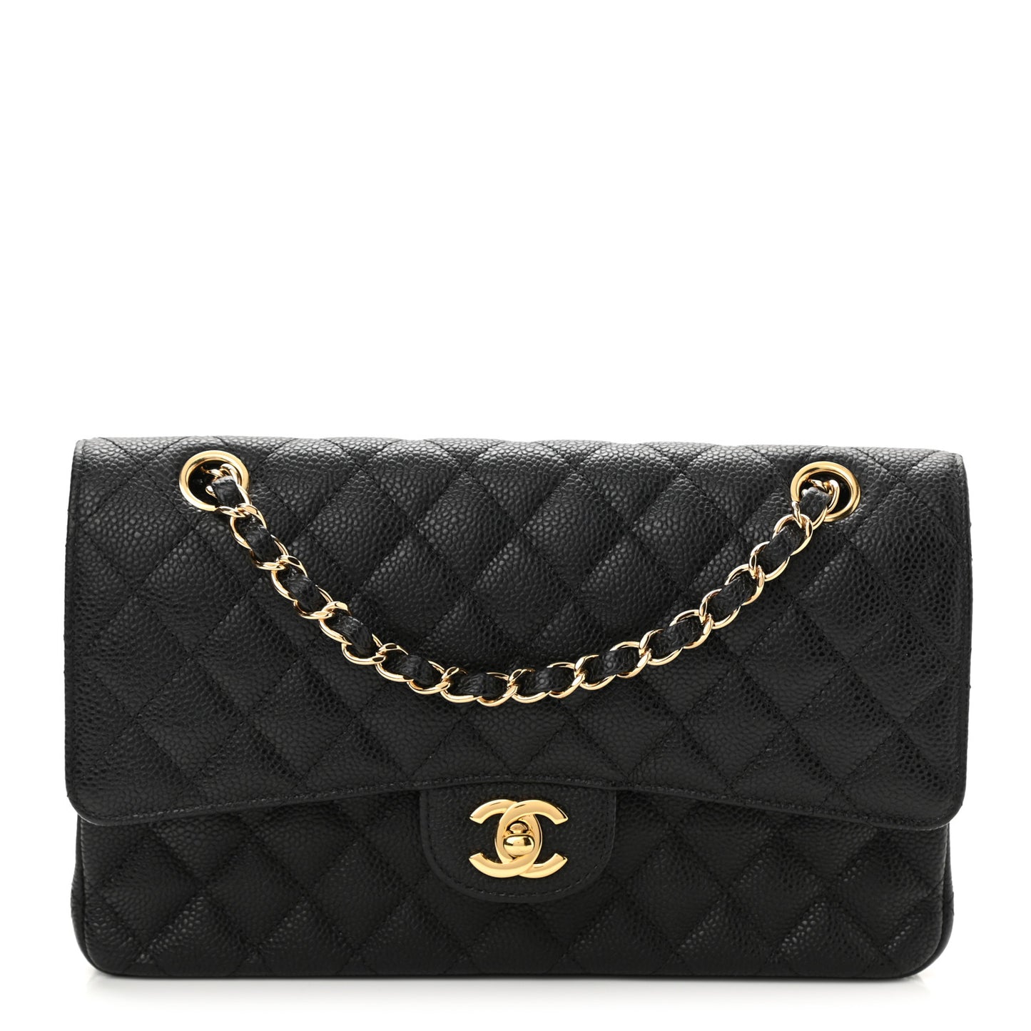 Caviar Quilted Medium Double Flap Black