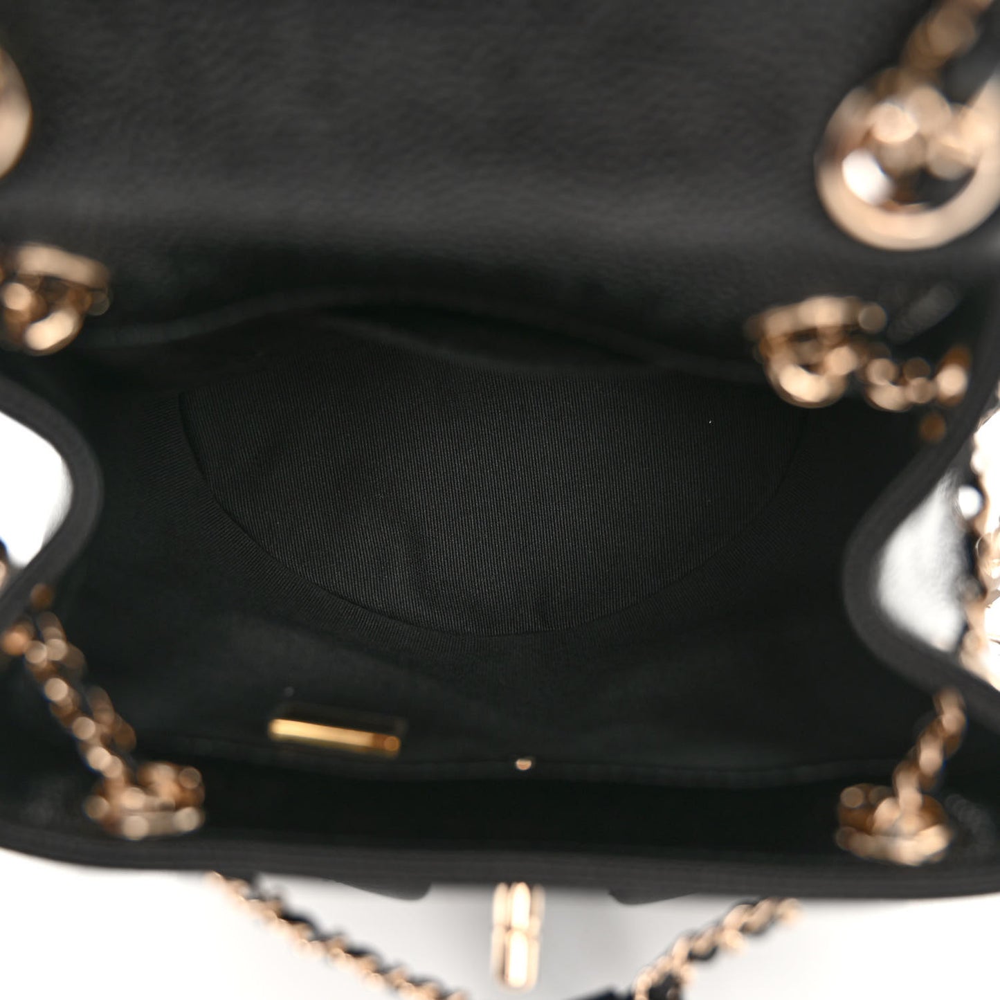 Shiny Caviar Quilted Small Duma Pockets Drawstring Backpack Black