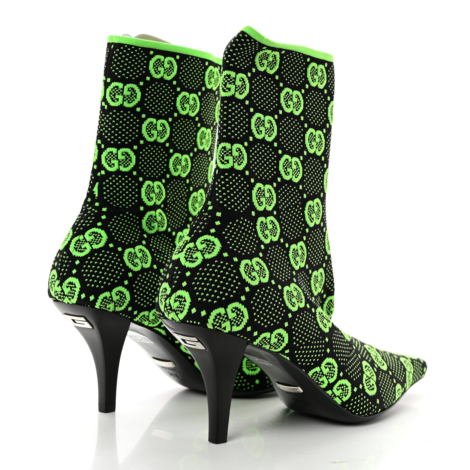 Gucci Technical Jersey Knit GG Monogram Square G 75mm Ankle Boots 36.5 Black Neon Green 4 of 7
