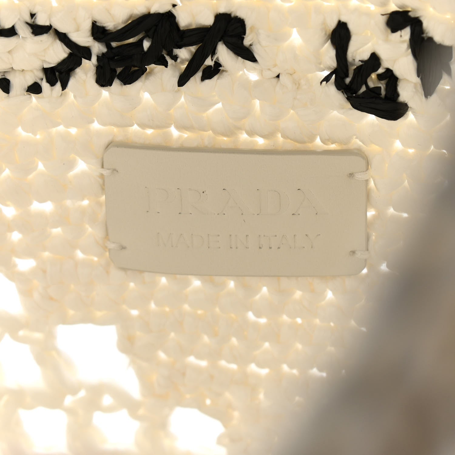 Prada Yarn Raffia Effect Crochet Logo Embroidered Shopping Tote Bag White 6 of 10