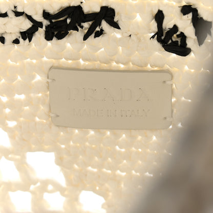 Prada Yarn Raffia Effect Crochet Logo Embroidered Shopping Tote Bag White 6 of 10