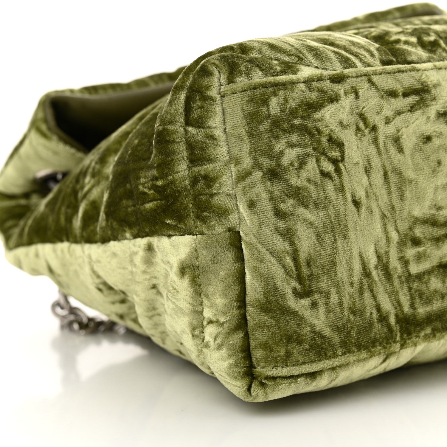Saint Laurent Crushed Velvet Quilted Small Loulou Puffer Monogram Chain Satchel Green 9 of 11