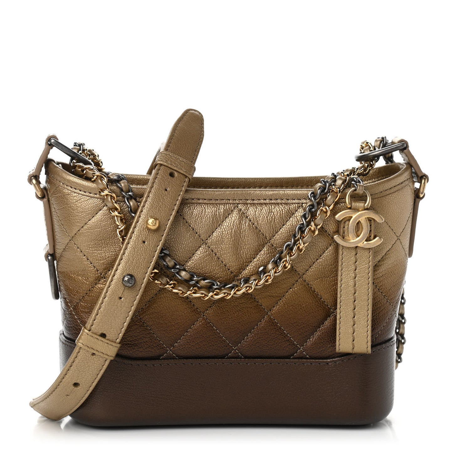 Metallic Goatskin Quilted Small Gabrielle Hobo Gold Bronze