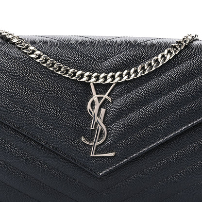 Saint Laurent Grain De Poudre Matelasse Chevron Monogram Chain Wallet Black 6 of 9